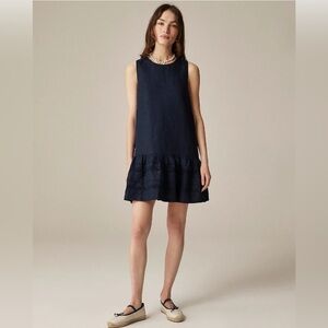 J Crew Women’s Navy Maxine Ruffle-trim Dress in Linen Size S